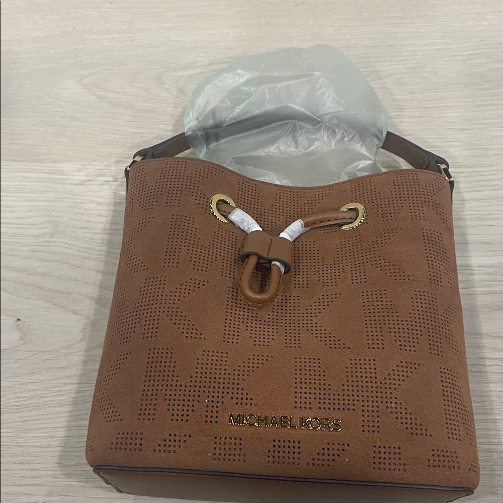 Michael Kors Tan Perforated Bucket Bag